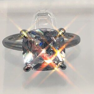 Cubic Zirconia Solitaire Engagement Ring Silver Tone